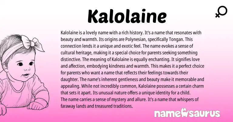 Infographic about Kalolaine name meaning, Kalolaine is a name from Polynesian, Tongan, Ga origin(s).