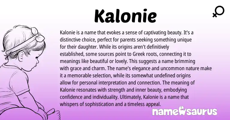 Infographic about Kalonie name meaning, Kalonie is a name from Greek origin(s).