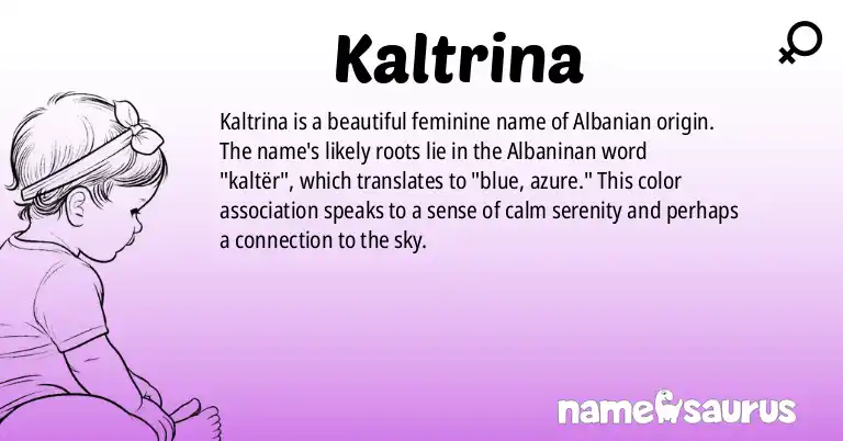 Infographic about Kaltrina name meaning, Kaltrina is a name from Albanian origin(s).