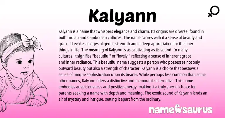 Infographic about Kalyann name meaning, Kalyann is a name from Cambodian, American origin(s).