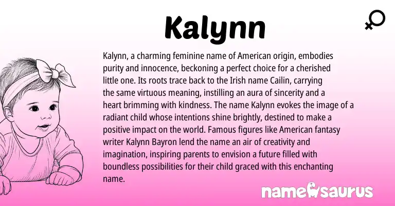 Infographic about Kalynn name meaning, Kalynn is a name from Irish, American origin(s).