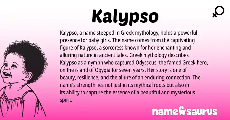 Infographic about Kalypso name meaning, Kalypso is a name from Greek Mythology origin(s).