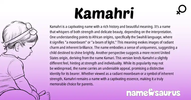 Infographic about Kamahri name meaning, Kamahri is a name from African, Swahili origin(s).