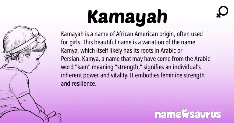 Infographic about Kamayah name meaning, Kamayah is a name from African American origin(s).