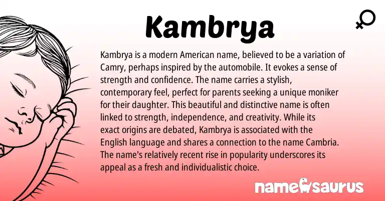 Infographic about Kambrya name meaning, Kambrya is a name from American origin(s).