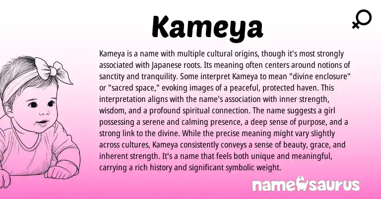 Infographic about Kameya name meaning, Kameya is a name from Japanese origin(s).