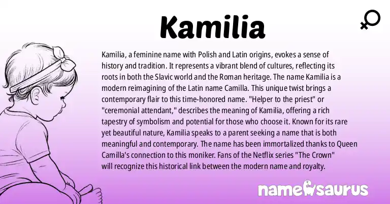 Infographic about Kamilia name meaning, Kamilia is a name from Polish, Latin origin(s).