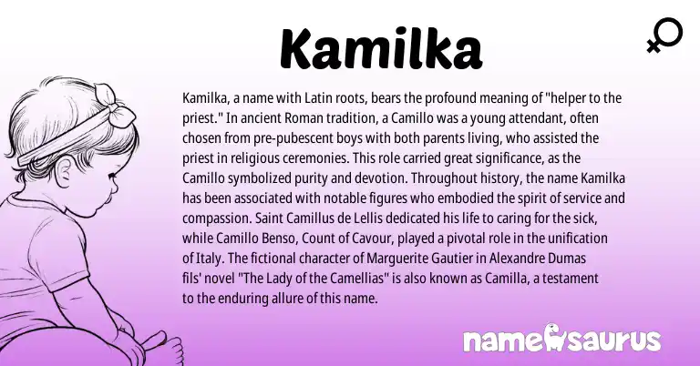 Infographic about Kamilka name meaning, Kamilka is a name from Roman, Latin origin(s).
