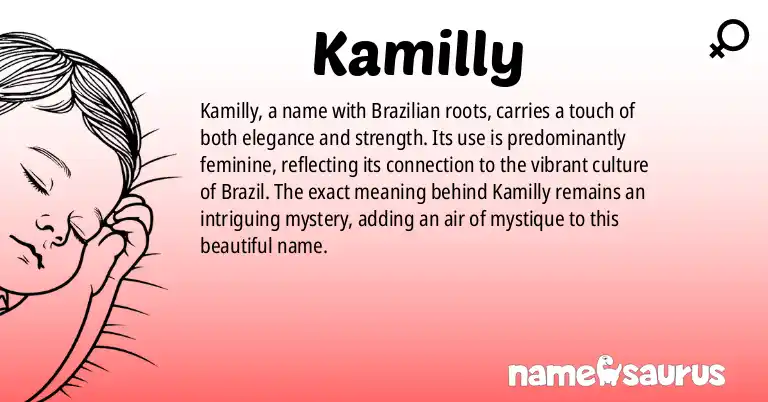 Infographic about Kamilly name meaning, Kamilly is a name from Brazilian origin(s).