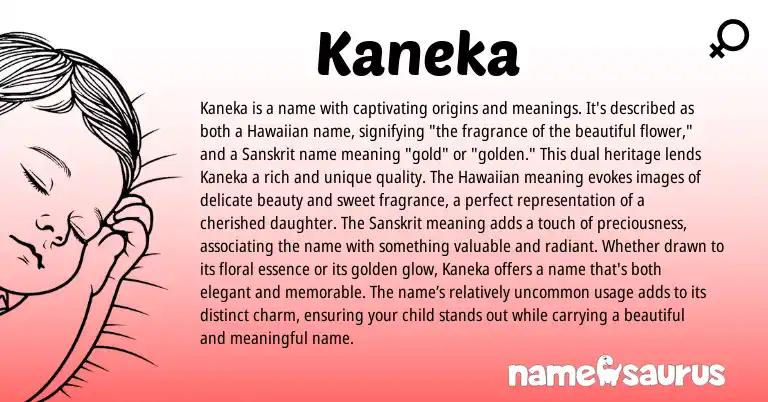 Infographic about Kaneka name meaning, Kaneka is a name from Hawaiian origin(s).
