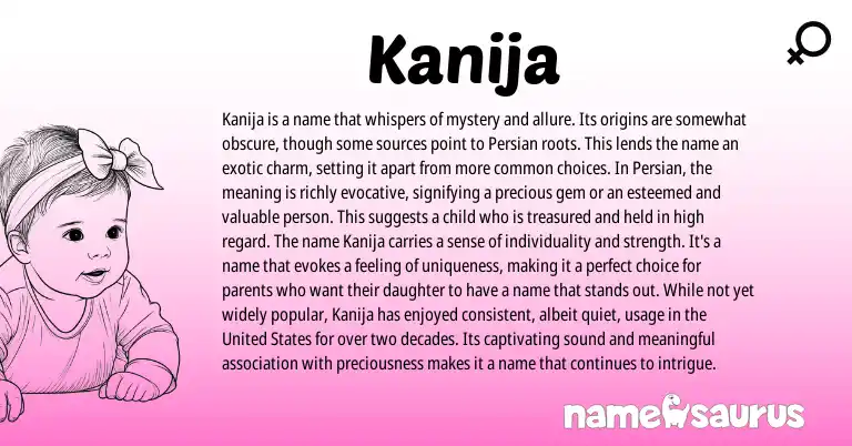 Infographic about Kanija name meaning, Kanija is a name from Persian origin(s).