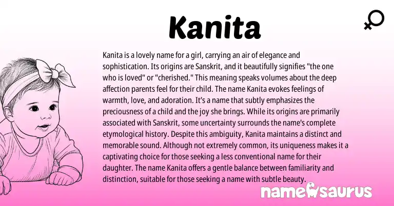 Infographic about Kanita name meaning, Kanita is a name from Sanskrit origin(s).