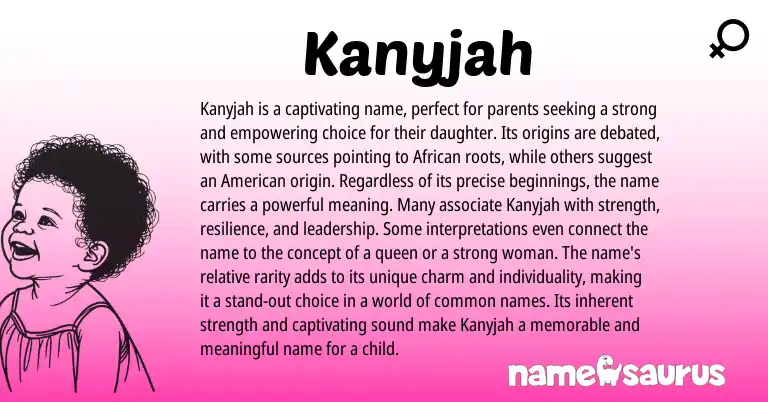 Infographic about Kanyjah name meaning, Kanyjah is a name from African origin(s).