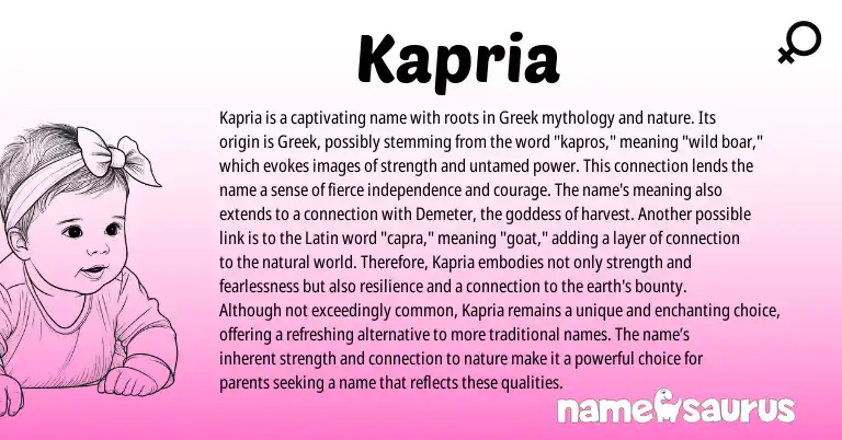 Infographic about Kapria name meaning, Kapria is a name from Greek origin(s).