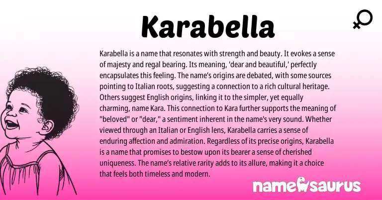 Infographic about Karabella name meaning, Karabella is a name from Italian origin(s).