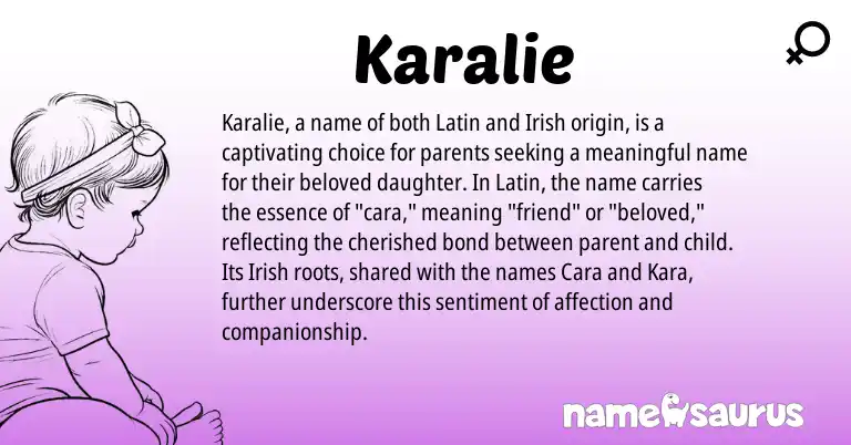 Infographic about Karalie name meaning, Karalie is a name from Irish, Latin origin(s).