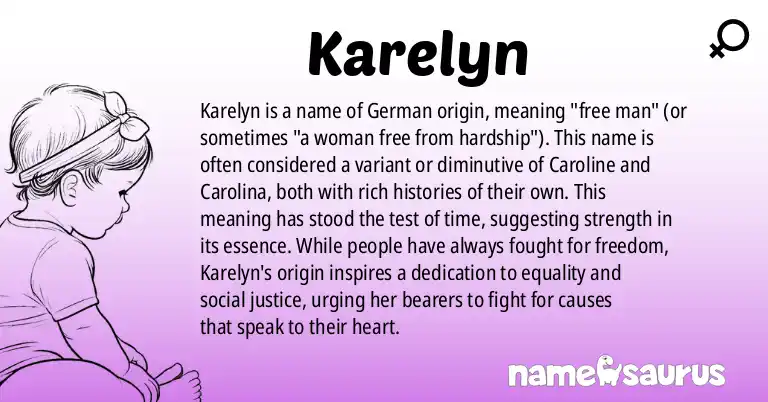 Infographic about Karelyn name meaning, Karelyn is a name from German origin(s).