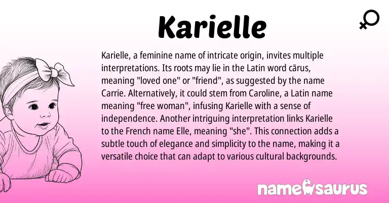 Infographic about Karielle name meaning, Karielle is a name from French, Latin origin(s).