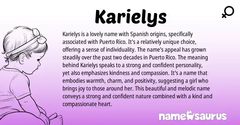 Infographic about Karielys name meaning, Karielys is a name from Spanish origin(s).