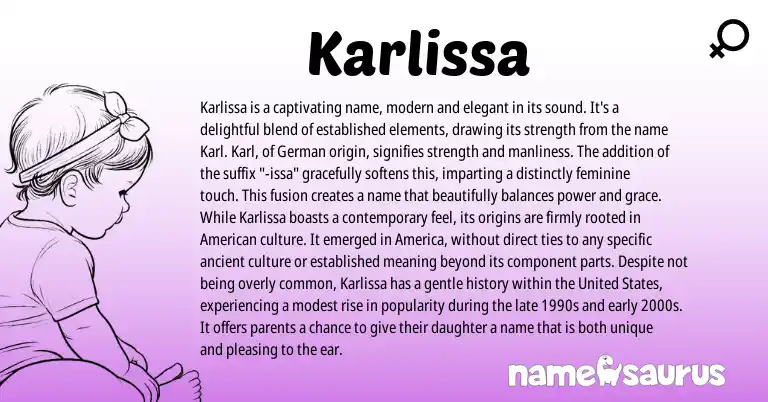 Infographic about Karlissa name meaning, Karlissa is a name from Germanic origin(s).