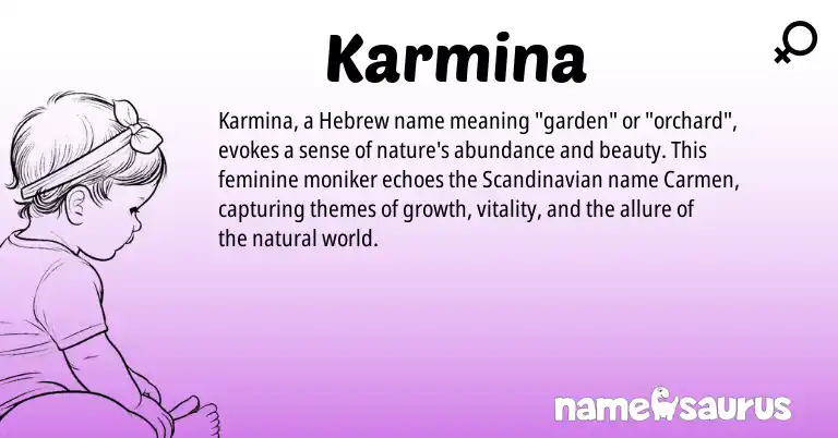 Infographic about Karmina name meaning, Karmina is a name from Scandinavian, Hebrew origin(s).