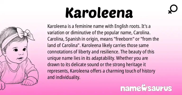 Infographic about Karoleena name meaning, Karoleena is a name from English origin(s).
