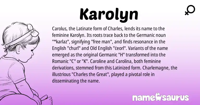 Infographic about Karolyn name meaning, Karolyn is a name from Old English, English, Germanic origin(s).