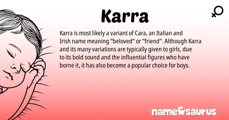 Infographic about Karra name meaning, Karra is a name from Irish, Italian origin(s).