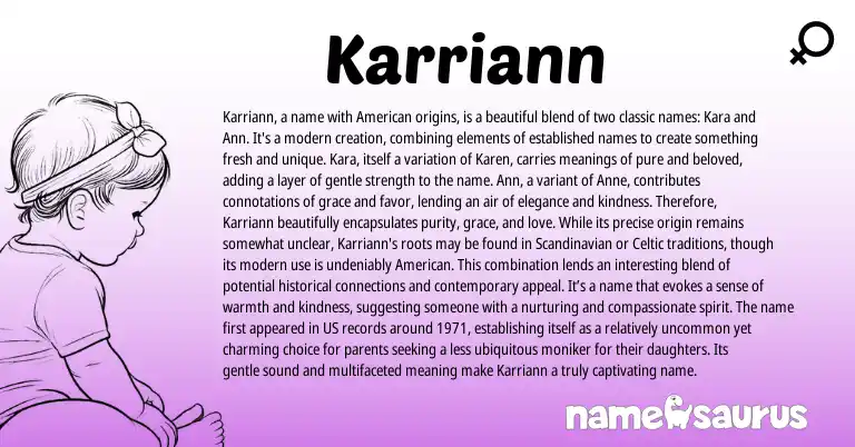 Infographic about Karriann name meaning, Karriann is a name from Karen, English, American origin(s).
