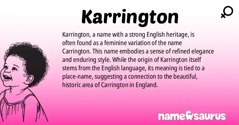 Infographic about Karrington name meaning, Karrington is a name from English origin(s).