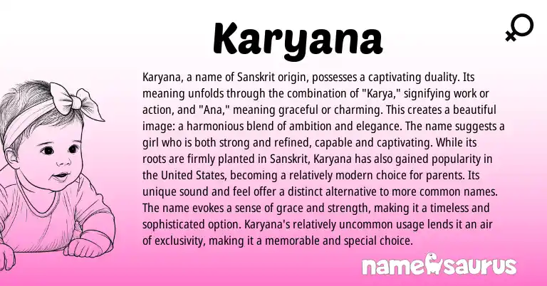 Infographic about Karyana name meaning, Karyana is a name from Sanskrit origin(s).