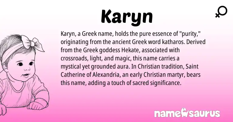Infographic about Karyn name meaning, Karyn is a name from Greek origin(s).