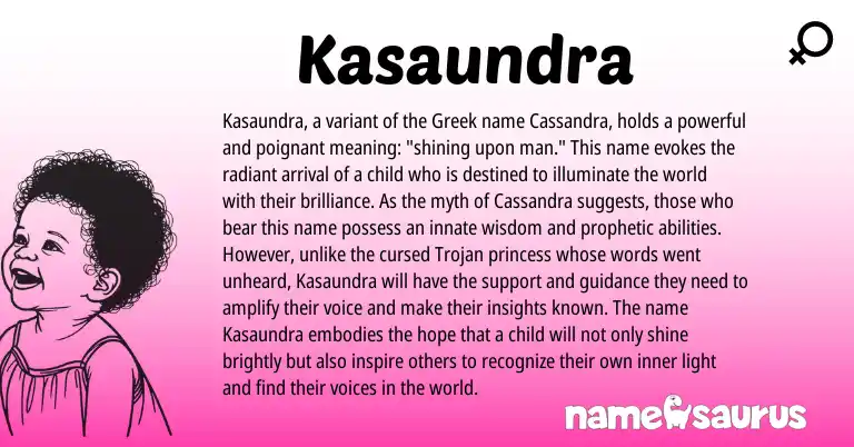 Infographic about Kasaundra name meaning, Kasaundra is a name from Greek origin(s).