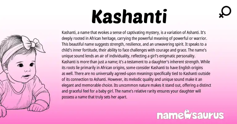Infographic about Kashanti name meaning, Kashanti is a name from African, Ashanti, American origin(s).