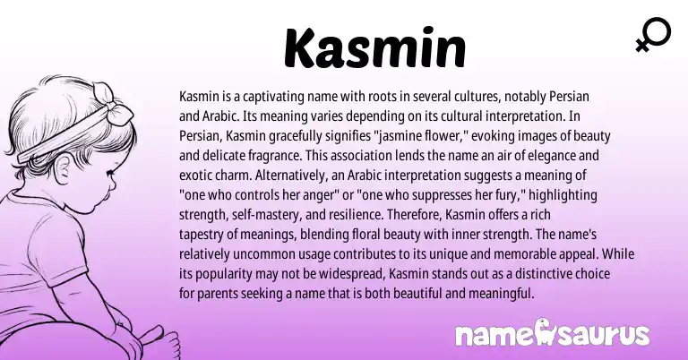Infographic about Kasmin name meaning, Kasmin is a name from Persian, Hebrew origin(s).