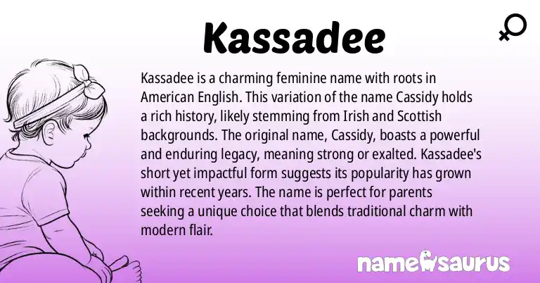 Infographic about Kassadee name meaning, Kassadee is a name from English (American) origin(s).