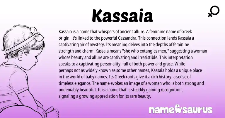 Infographic about Kassaia name meaning, Kassaia is a name from Greek origin(s).