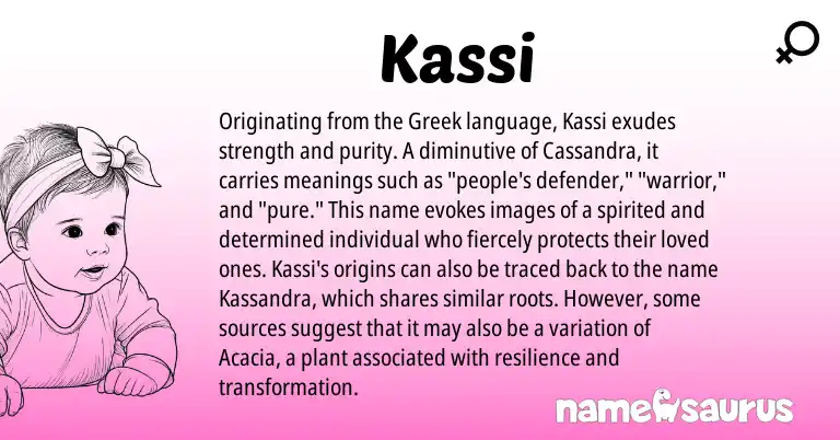 Infographic about Kassi name meaning, Kassi is a name from Greek origin(s).