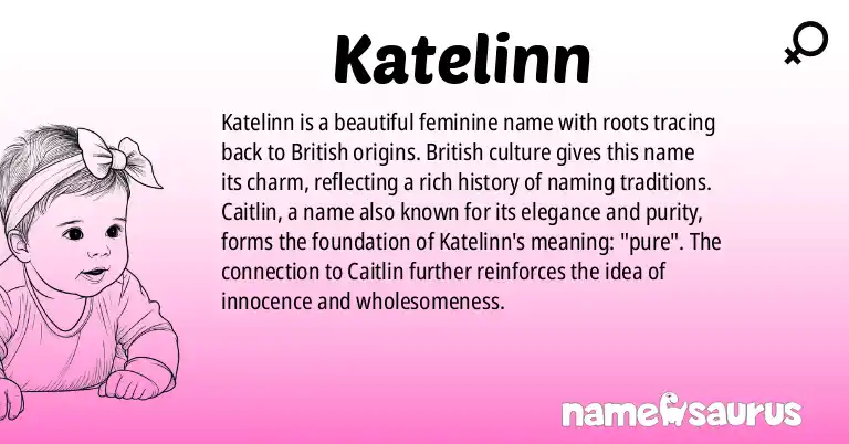 Infographic about Katelinn name meaning, Katelinn is a name from British origin(s).