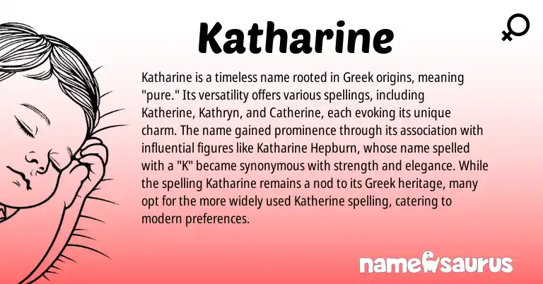 Infographic about Katharine name meaning, Katharine is a name from Greek origin(s).