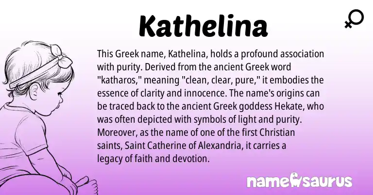 Infographic about Kathelina name meaning, Kathelina is a name from Greek origin(s).