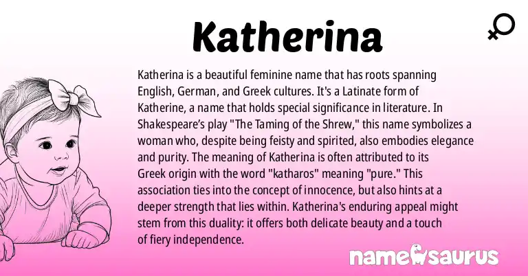 Infographic about Katherina name meaning, Katherina is a name from English, German, Greek origin(s).