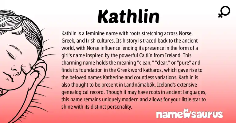 Infographic about Kathlin name meaning, Kathlin is a name from Norse, Greek, Irish origin(s).