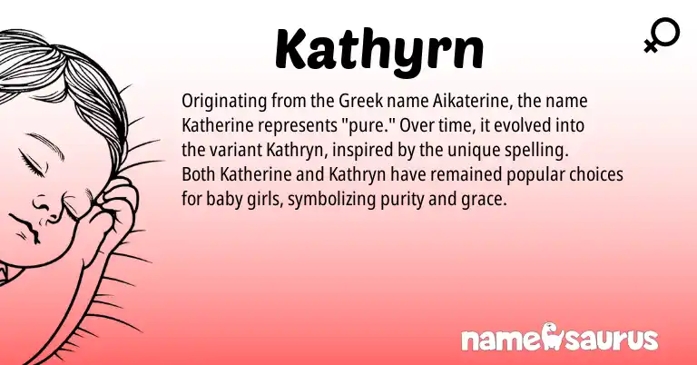 Infographic about Kathyrn name meaning, Kathyrn is a name from Greek origin(s).