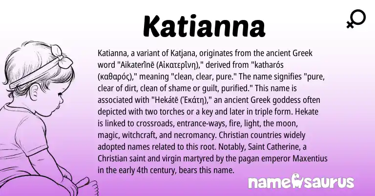 Infographic about Katianna name meaning, Katianna is a name from Greek origin(s).