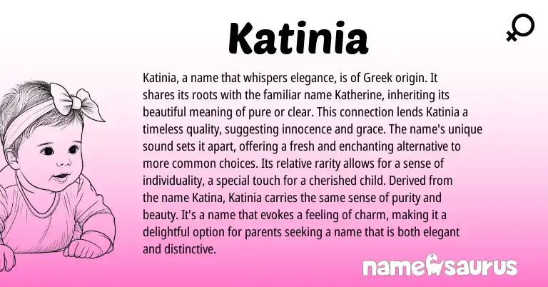 Infographic about Katinia name meaning, Katinia is a name from Greek origin(s).