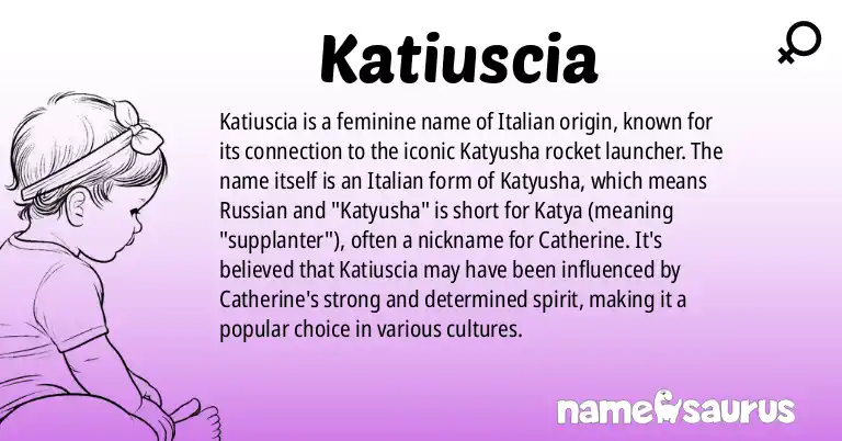 Infographic about Katiuscia name meaning, Katiuscia is a name from Italian origin(s).