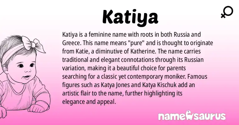 Infographic about Katiya name meaning, Katiya is a name from Russian, Greek origin(s).
