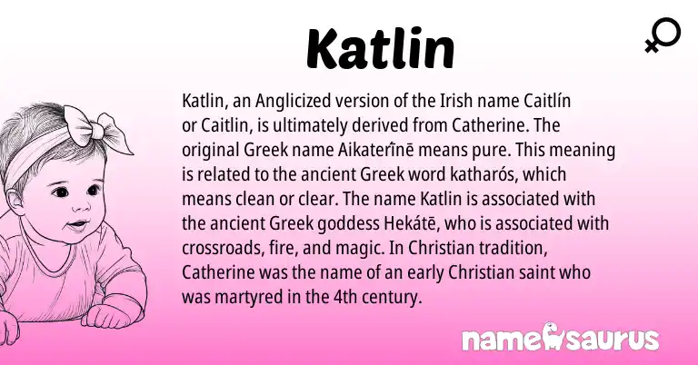 Infographic about Katlin name meaning, Katlin is a name from Irish, Greek origin(s).
