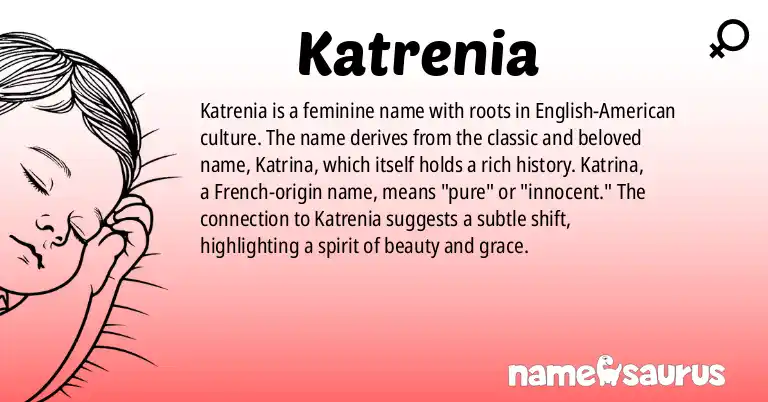 Infographic about Katrenia name meaning, Katrenia is a name from English (American) origin(s).